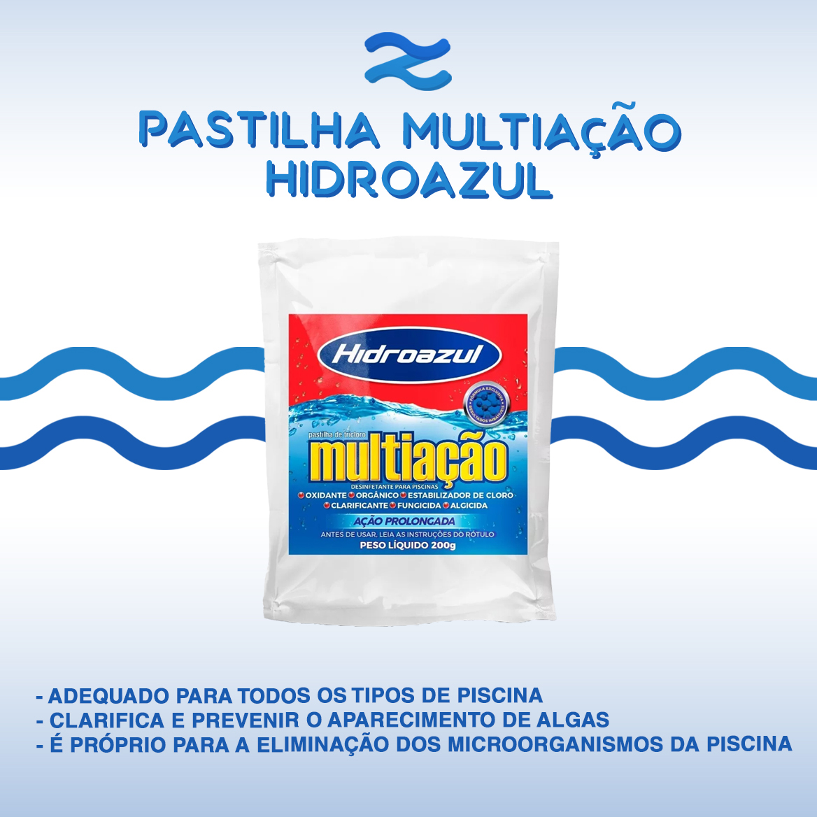 Pastilha Cloro Multiação Hidroazul 200g Zizi Piscinas